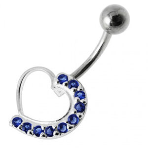 Šperky4U Stříbrný piercing do pupíku - srdce, tmavě modré zirkony - BP01031-B