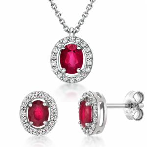 SOFIA zlatý set náhrdelník a náušnice s rubínem GEMBO30185-36+GEMCS30209-32