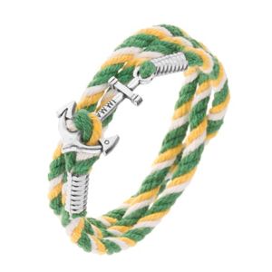 Barevný náramek na ruku v zelené, žluté a bílé barvě, lesklá lodní kotva