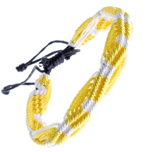 Barevný pletený náramek - žluto-bílé vlnky ze šňůrek