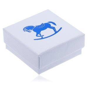 Bílá vroubkovaná dárková krabička, modrý houpací koník