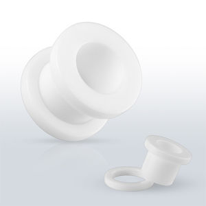 Bílý akrylový tunel do ucha - hladký povrch, šroubovací upevnění - Tloušťka : 6 mm 