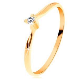 Blýskavý prsten ze žlutého 14K zlata - čirý broušený diamant, tenká ramena - Velikost: 51