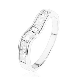Blýskavý stříbrný prsten 925, zvlněná linie, čiré zirkonové lichoběžníky - Velikost: 57