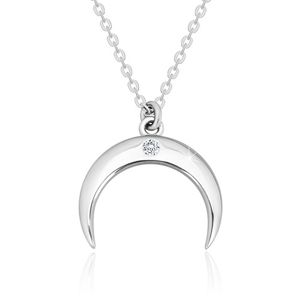 Briliantový náhrdelník, stříbro 925 - obrácený půlměsíc s čirým diamantem