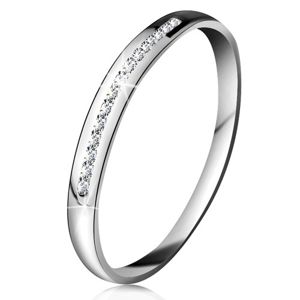 Briliantový prsten v bílém 14K zlatě - blýskavá linie drobných čirých diamantů - Velikost: 65