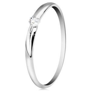 Briliantový prsten v bílém 14K zlatě - tenké zářezy na ramenech, čirý diamant - Velikost: 54