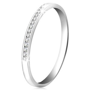 Briliantový prsten z bílého 14K zlata - blýskavá linie drobných čirých diamantů - Velikost: 58