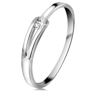 Briliantový prsten z bílého 14K zlata - blýskavý čirý diamant, úzká rozdělená ramena - Velikost: 49