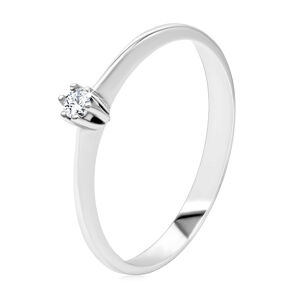 Briliantový prsten z bílého 375 zlata - tenká hladká ramena, čirý diamant v kulatém kotlíku - Velikost: 60