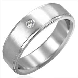 Broušený ocelový prsten se zirkonovým očkem - Velikost: 59