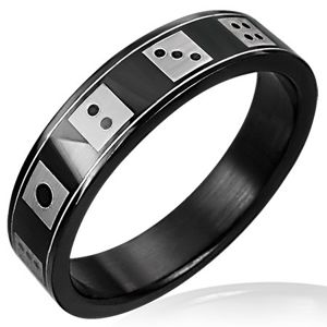Černý ocelový prsten - hrací kostky - Velikost: 67