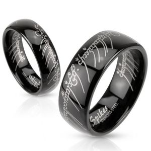 Černý ocelový prstýnek s motivem Pána prstenů, 8 mm - Velikost: 64