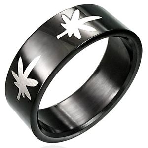 Černý prsten s marihuanou - Velikost: 62