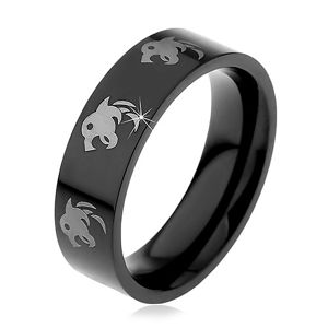 Černý prsten z chirurgické oceli - vlk - Velikost: 49