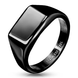 Černý prsten z nerezové oceli 316L - obdélník, hladký povrch, PVD - Velikost: 68