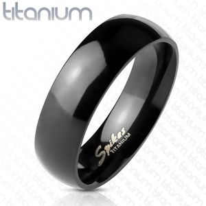 Černý prsten z titanu - hladký s vysokým leskem, 6 mm - Velikost: 49