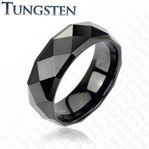 Černý prsten z wolframu s lesklým broušeným povrchem, 8 mm - Velikost: 57