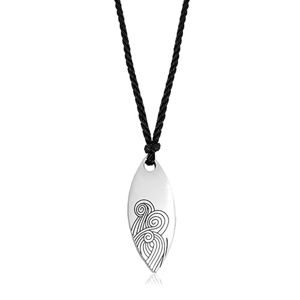 Černý šňůrkový náhrdelník s ocelovým přívěskem - velké lesklé zrnko