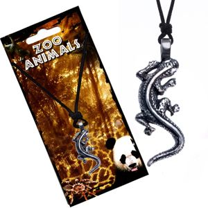Černý šňůrkový náhrdelník s přívěskem lezoucí ještěrky