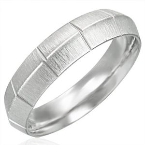 Dámský ocelový prsten, matný se svislými rýhami, vyvýšený střed - Velikost: 57