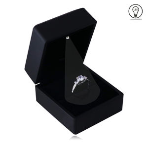Dárková krabička na prsten - černý matný povrch, LED světýlko
