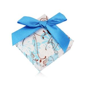 Dárková krabička na prsten nebo náušnice - ibišek, tmavě modrá mašlička