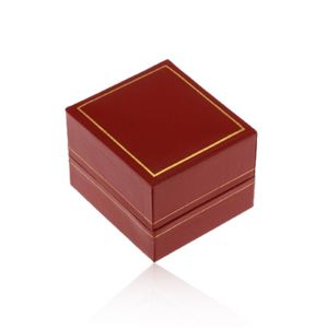 Dárková krabička na prsten, tmavě červený koženkový povrch, lem zlaté barvy