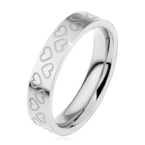 Dětský prsten z oceli 316L, stříbrná barva, obrysy malých srdíček - Velikost: 49