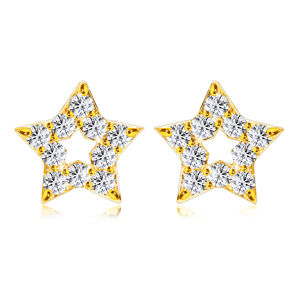 Diamantové náušnice z 585 žlutého zlata - kontura hvězdičky, kulaté brilianty, puzetky