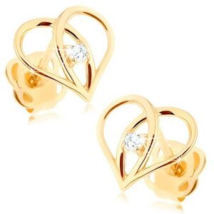 Diamantové náušnice ze zlata 585 - kontura srdce s briliantem