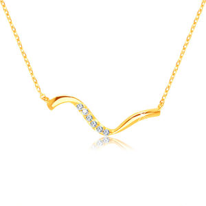 Diamantový náhrdelník ze 14K žlutého zlata - nepravidelná zvlněná linie, čiré brilianty
