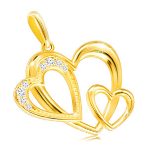 Diamantový přívěsek ze 14K zlata - kontura tří srdcí, čiré brilianty