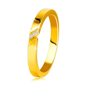 Diamantový prsten ve 14K žlutém zlatě - prsten s jemným zářezem, čiré brilianty - Velikost: 56