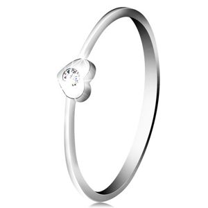 Diamantový prsten z bílého 14K zlata - srdíčko s čirým briliantem - Velikost: 58