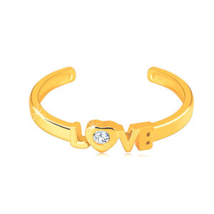 Diamantový prsten ze žlutého 14K zlata s otevřenými rameny - nápis "LOVE", briliant - Velikost: 56