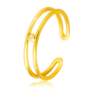 Diamantový prsten ze žlutého 14K zlata - tenká otevřená ramena, čirý briliant - Velikost: 54