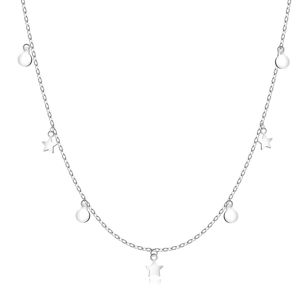 Dlouhý stříbrný 925 náhrdelník - tenký řetízek, hvězdičky, kolečka, perový kroužek