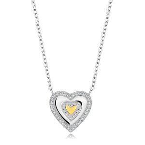 Dvoubarevný náhrdelník ze stříbra 925 - srdce se střídajícími se hladkými a strukturovanými liniemi