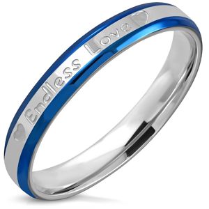 Dvoubarevný prsten z oceli - zkosené hrany, nápis "Endless Love", srdíčka, 3,5 mm - Velikost: 54