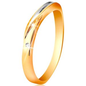 Dvoubarevný prsten ze zlata 585 - vlnka z bílého zlata, drobný čirý zirkon - Velikost: 54