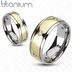 Dvoubarevný titanový prsten - šest zirkonů - Velikost: 69