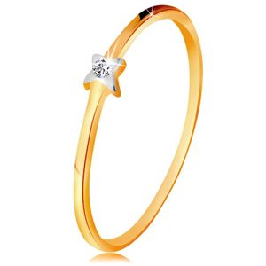 Dvoubarevný zlatý prsten 585 - hvězdička s čirým briliantem, tenká ramena - Velikost: 55