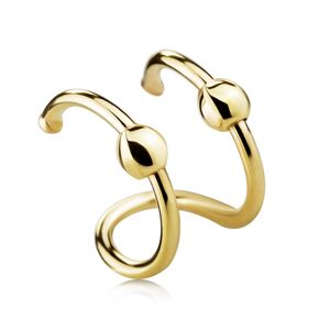 Falešný piercing do ucha ze žlutého 9K zlata - dvojitý otevřený kruh, korálky