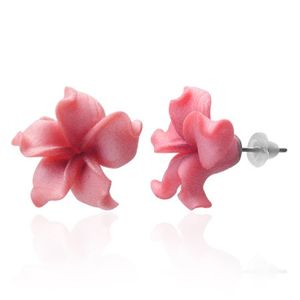 Fimo náušnice kytička - zvlněné růžové lupeny