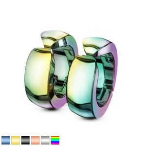 Hladké barevné ocelové náušnice, lesklé klipsové kruhy - Barva: Zlatá