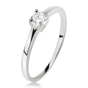 Hladký prsten stříbro 925, okrouhlý čirý zirkon v kotlíku se čtyřmi kolíčky - Velikost: 59