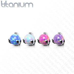 Hlavička z titanu, kulička v pouzdře, syntetický opál, závit, různé barvy, 4 mm - Barva piercing: Fialová