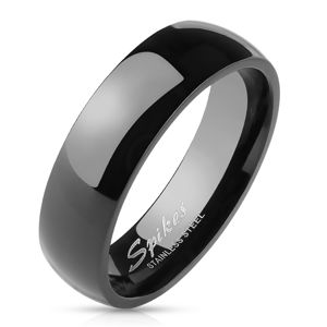 Jednoduchý ocelový prsten - hladký černý povrch, 6 mm - Velikost: 64