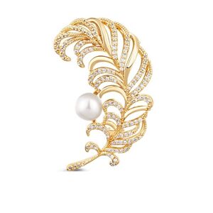 JwL Luxury Pearls Krásná pozlacená brož ve tvaru peříčka JL0731